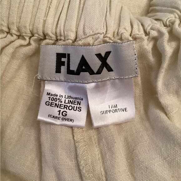 FLAX SIZE 1G 18-20 NATURAL 100% LINEN WIDE LEG SIDE BUTTON PANTS - Picture 6 of 7